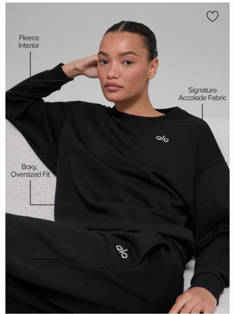 Authentic Alo Accolade Black Crewneck Sweatshirt - Logo Detail